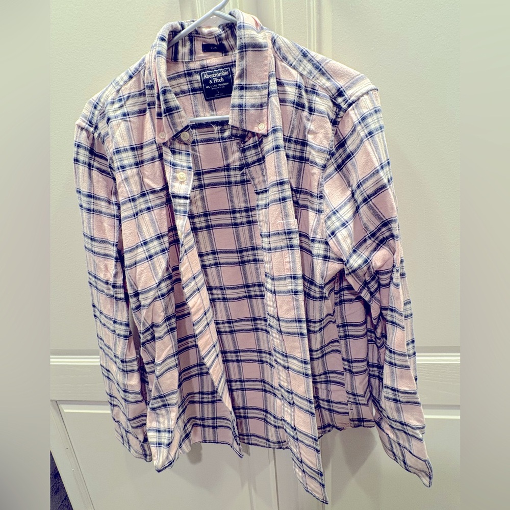 Abercrombie & Fitch Shirt Slim Adult Large Pink Plaid Button Up‎ Casual